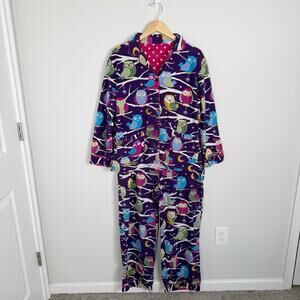 Vintage Nick & Nora Cotton Flannel Owl Print Pajama Set Purple Women’s Large